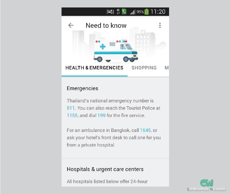 The emergency numbers on Google Trips are wrong for Thailand destinations. It should be one-nine-one.