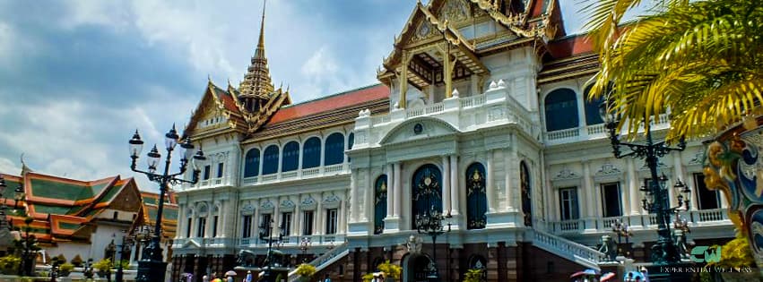 In front of Chakri Maha Prasat Throne Hall, a royal residence built by King Rama IV