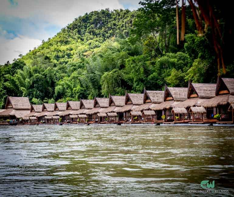 River Kwai Jungle Rafts floating on the river in Kanchanaburi