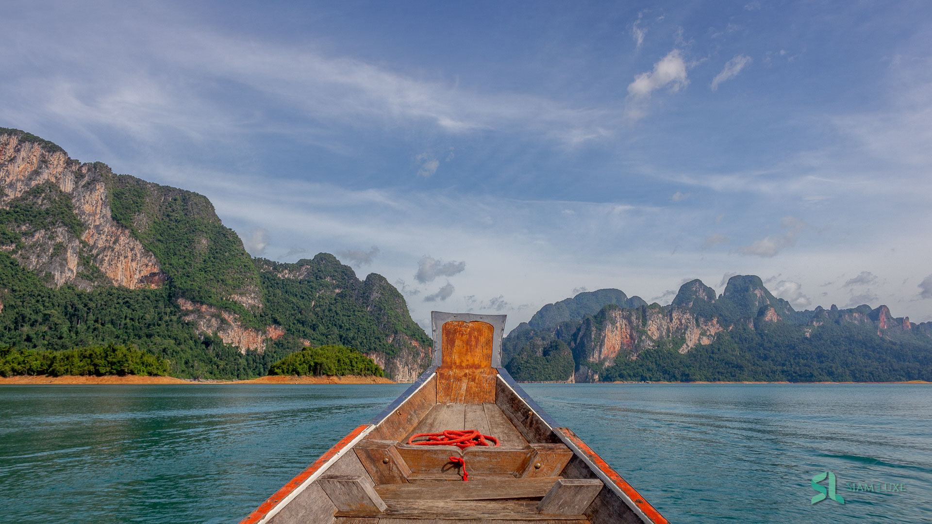 Our local tourist boat is cruising the Cheowlan dam in Khao Sok National Park