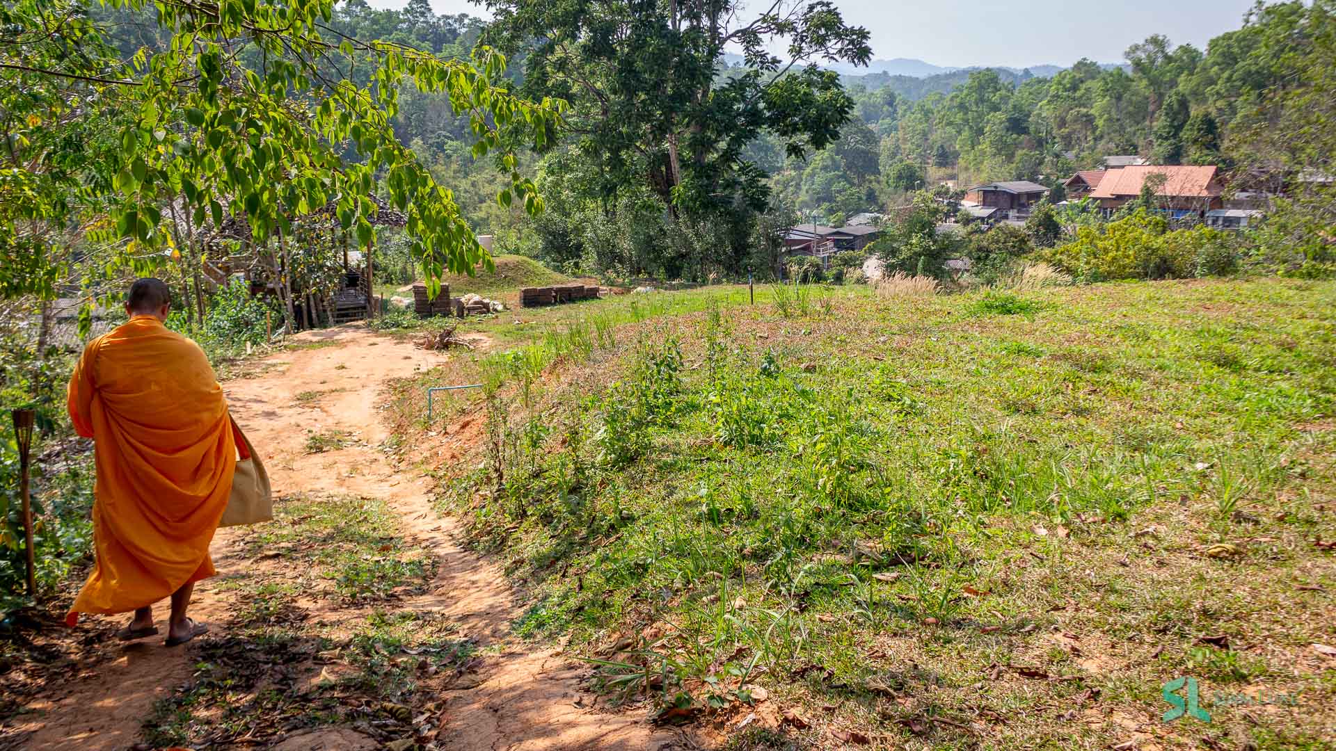 Thai Buddhists monks and rural area at PaPae Meditation Retreat, Chiang Mai, Thailand